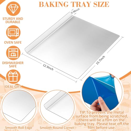 Ziliny 2 Pcs Large Flat Cookie Sheets No Edges and 2 Pcs Silicone Baking Mats Aluminum Cookie Pan with Baking Mats Reusable Rectangular Oven Trays for Cooking Desserts Cupcakes, 16" x 13"
