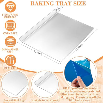 Ziliny 2 Pcs Large Flat Cookie Sheets No Edges and 2 Pcs Silicone Baking Mats Aluminum Cookie Pan with Baking Mats Reusable Rectangular Oven Trays for Cooking Desserts Cupcakes, 16" x 13"