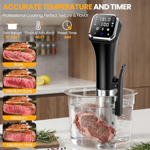 KingSom WIFI Sous Vide Cooker,1100W Sous Vide Machine Immersion Circulator Preset Recipes on APP & Touch Control,Large LCD Screen Sous Vide,3D Water Fast-Heating Ultra-Quiet,Sous Vide Kit with Timer
