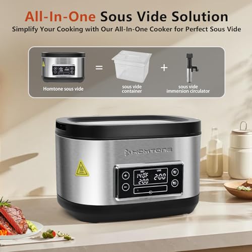 Homtone Sous Vide Machine, 3D Water Circulation, Easy Setup Built-in Design with Precise Temperature Control, 8 Quart for Steak Chicken Meal Prep-with Sous Vide & Seal Bags & Pump