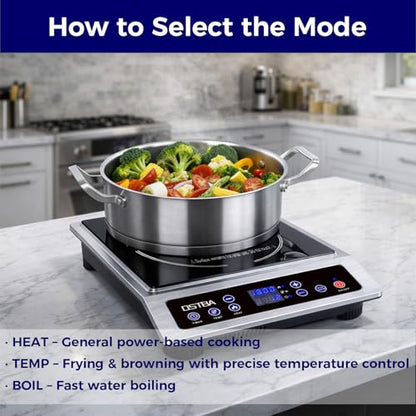 OSTBA 1800W Commercial Induction Cooktop, 7" Heating Coil Countertop Induction Burner, 10 Power Levels & 120–460°F Temperature Control, 3H Timer, Keep Warm, ETL Certified