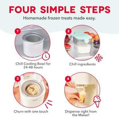 Dash Soft Serve Ice Cream Maker | Frozen Yogurt, Sorbet, and Gelato - Countertop Ice Cream Machine for Home with Freezer Bowl, Ingredient Chute, & Dispensing Lever - Includes 4 Serving Bowls & Spoons