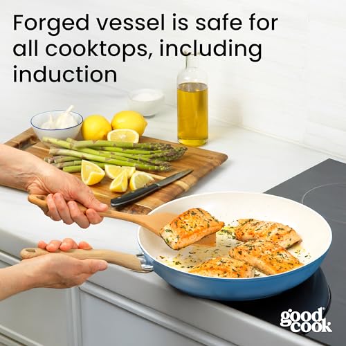 GoodCook Healthy Ceramic Titanium-Infused 12” Fry Pan, Light Blue – Induction Cookware, Nonstick Cooking Pan, Frying Pan Skillet for Eggs, Meats, Vegetables, Sauces, Warming Tortillas