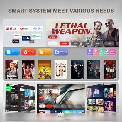 [Officially-Licensed App & Auto Focus]White Smart Mini Projector with WiFi and Bluetooth, XuanPad 4K Support Movie Projector, Portable Native 1080P Outdoor Projector with 360° Stand