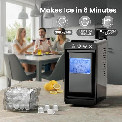 Kismile Portable Countertop Ice Maker Machine, 26lbs Ice in 24Hrs, Self-Cleaning Ice Maker with Selectable Ice Size & Internal Light, Compact Design for Home/Kitchen/RV