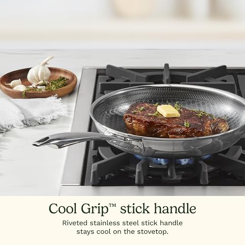 Cuisinart FusionElite+ Hybrid Tri-Ply Stainless Steel Skillet, 10″ Skillet Frying Pan with PURELYSEAR Ceramic Technology, Scratch Proof, Cool Grip Handles, Dishwasher Safe