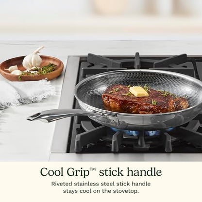 Cuisinart FusionElite+ Hybrid Tri-Ply Stainless Steel Skillet, 10″ Skillet Frying Pan with PURELYSEAR Ceramic Technology, Scratch Proof, Cool Grip Handles, Dishwasher Safe