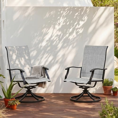 NUU GARDEN 2-Piece Patio Swivel Dining Chairs, 360° Rotation and 15° Rocking, All-Weather Textilene High-Back Chairs, Light Gray