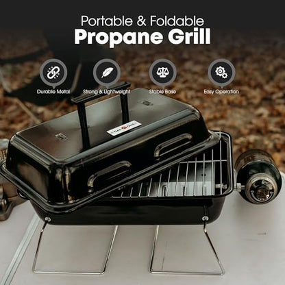 GasOne GPT-25 Propane Burner Gas Grill with Foldable Legs – Portable Grill Propane BBQ Grills with Adjustable Regulator – Heavy Duty Metal Construction – Easy to Assemble, Compact Foldable Design