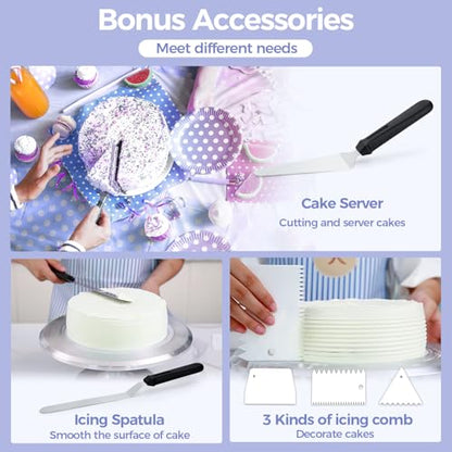 Cake Turntable, Ohuhu Aluminium 12'' Cake Decorating Kit Supplies Rotating Stand Revolving Spinner with 2 Icing Spatula 3 Comb Smoother