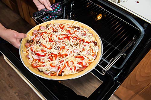 TeamFar Pizza Pan, 13.4 inch Stainless Steel Pizza Pan Set Large Pizza Oven Pans Tray for Baking Serving, Healthy & Heavy Duty, Oven & Dishwasher Safe - 2 Piece