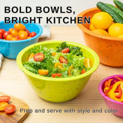 bzyoo Confetti Nesting Mixing Bowls Set - 4-Piece Colorful Kitchen Bowls (18oz, 1.25QT, 2.5QT, 4QT) - BPA-Free, Dishwasher Safe, Space-Saving Design Vibrant Color