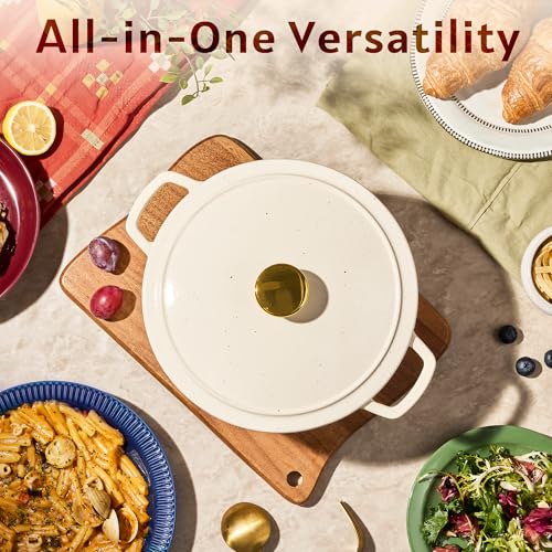 CAROTE 5QT Cast Iron Dutch Oven Pot with Lid, Enameled Floral Dutch Ovens with Gift Box, Versatile Heavy-Duty Cookware for Sourdough Bread Baking, Braising, Stews, Roasting, Healthy & Non-Toxic, All Stovetop Compatible, Oven Safe up to 500° F, Bonjour