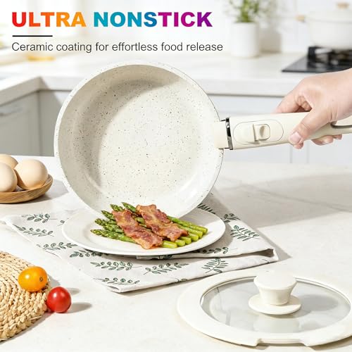 23-Piece Pots and Pans Set,Kitchen Nonstick Cookware Sets, White Granite Induction Cookware Nonstick Cooking Set with Frying Pans & Saucepans