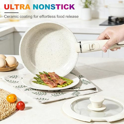 23-Piece Pots and Pans Set,Kitchen Nonstick Cookware Sets, White Granite Induction Cookware Nonstick Cooking Set with Frying Pans & Saucepans