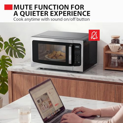 Toshiba Air Fryer Combo 4-in-1 Countertop Microwave Oven, Smart Sensor, Convection, Mute Function, Position Memory 13.6" Turntable, 1.5 Cu Ft, 1000W, Silver, ML-EC42P(SS)