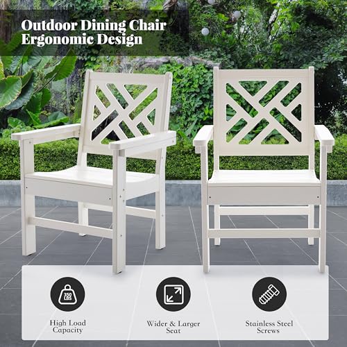 HDPE Dining Table Set for 10,12-Piece Outdoor Table and Chairs Include 10 Dining Chairs and 2 Pcs 62.5" Patio Dining Table with Umbrella Hole (White)