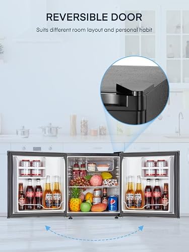 FOHERE Mini Fridge with Freezer, 1.6 Cu.ft Compact Small Drinks Refrigerator for Bedroom Single Door, Energy Saving 7-Level Adjustable Thermostat Dorm Fridge, for Apartment, Black