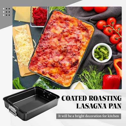 Willinglong 2 Pieces Lasagna Pan 3 Inches Deep Include 13.7 Inch and 16 Inch Baking Pan for Oven Baking Dish for Roasting with Handles Rectangle Cake Sets for Deep Nonstick Bakeware