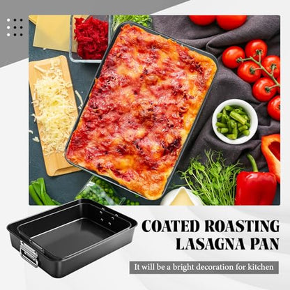 Willinglong 2 Pieces Lasagna Pan 3 Inches Deep Include 13.7 Inch and 16 Inch Baking Pan for Oven Baking Dish for Roasting with Handles Rectangle Cake Sets for Deep Nonstick Bakeware