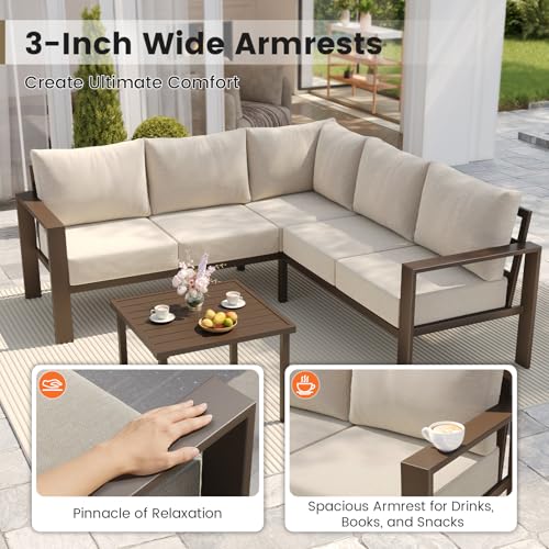UDPATIO Outdoor Patio Furniture Set, L-Shaped Couch, 6" Thick Cushion