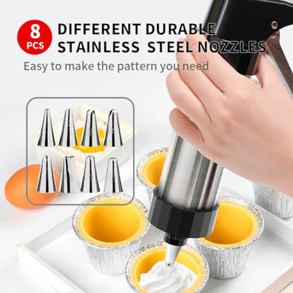 Cookies Press Gun,Stainless Steel Spritz Cookie Press with 13 Cookie Presss Discs and 8 Icing Tips,Durable Butter Cookies Shooter for DIY Biscuits(silver)