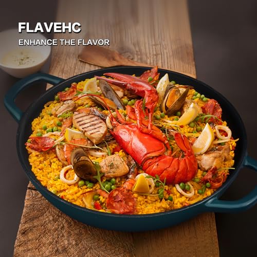 Flavehc Braiser Enameled Cast Iron Braiser 3 qt Braiser Pan with Lid DarkCyan Shallow Cast Iron Casserole Braiser Pan with Handels