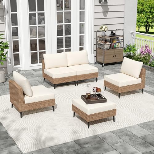 LVUYOYO 5 Pieces Outdoor Patio Furniture Set, Wicker Sectional Sofa Couch