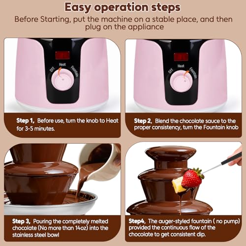14oz Chocolate Fondue Fountain, 3-Tier MINI Chocolate Fountain with 6PCS Fondue Fork for Chocolate Cheese