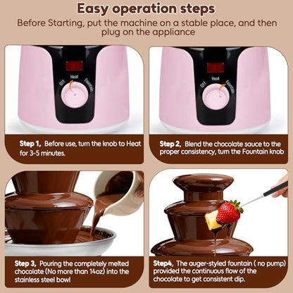 14oz Chocolate Fondue Fountain, 3-Tier MINI Chocolate Fountain with 6PCS Fondue Fork for Chocolate Cheese