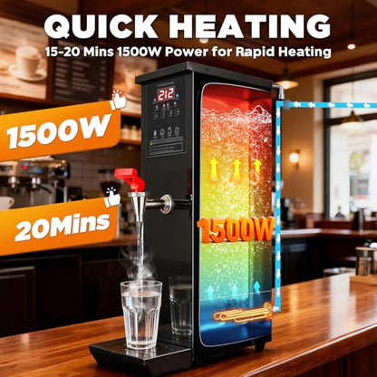 Commercial Hot Water Dispenser Water Boiler Countertop 30L/H Auto-filling Stainless Steel Hot Water Machine Step-heating 104-212°F Adjustable for Cafe Tea Shop Office Restaurant Hotel 1500W, Black
