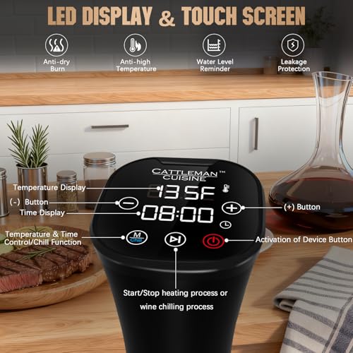 CATTLEMAN Sous Vide Cooker, Wine Chiller, 1000W, Immersion Circulator Sous Vide Machine, Suvee Cooker with Accurate Temperature & Timer, Fast Heating, Cookbook, Easy to Store, Home Kitchen Use
