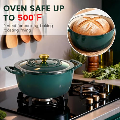 Enameled Cast Iron Dutch Oven - JINCHUFURI 5 Quart Cast Iron Dutch Oven Enameled Oven with Lid for Sourdough Bread Baking, Pre-Seasoned Pot Oven Safe