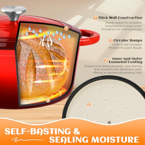 Enameled Cast Iron Dutch Oven Pot with Lid, Incl. Sourdough Bread Baking Supplies Like Banneton Bread Proofing Basket, Starter Jar, Bread Lame, 5QT Dutch Oven for Bread Baking, Oven Safe up to 500°F