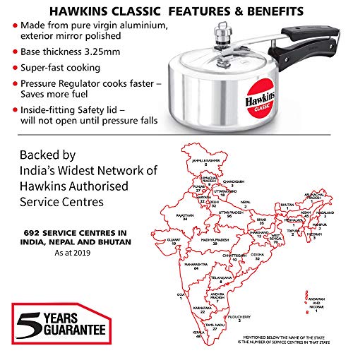 Hawkins 2 Litre Classic Pressure Cooker, Best Inner Lid Cooker, Small Cooker, Silver (CL20)