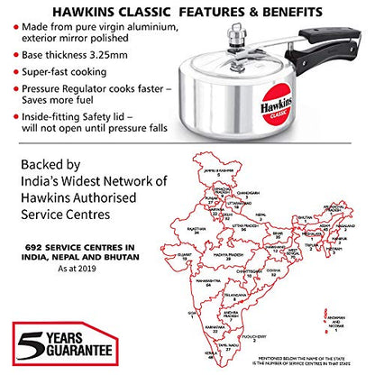 Hawkins 2 Litre Classic Pressure Cooker, Best Inner Lid Cooker, Small Cooker, Silver (CL20)