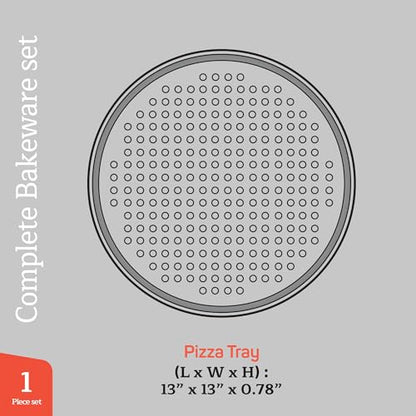 Non-Stick Pizza Pan 1 Pack, 13 Inch Round Carbon Steel Pizza Tray with Perforated Holes for Crispy Crust, PFOAPFOSPTFE Free, Dishwasher & Oven Safe Up To 450°F, Durable Nonstick Gray Coating