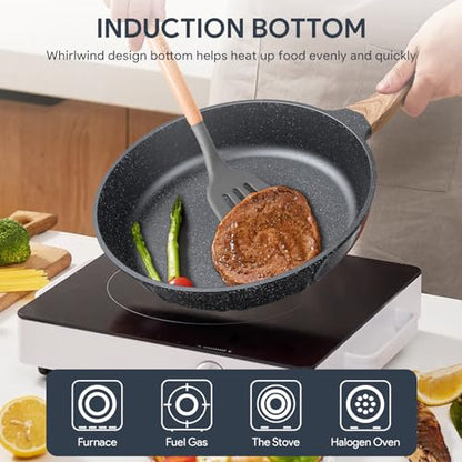 ITSMILLERS Kitchen Nonstick Cookware 3 Piece Omelette Pan Skillet Set, Nonstick Die-cast Deep Frying Pans set with Induction Bottom, 8, 9.5 & 11 Inches Frying Pans with Stay Cool Handles, PFOA Free