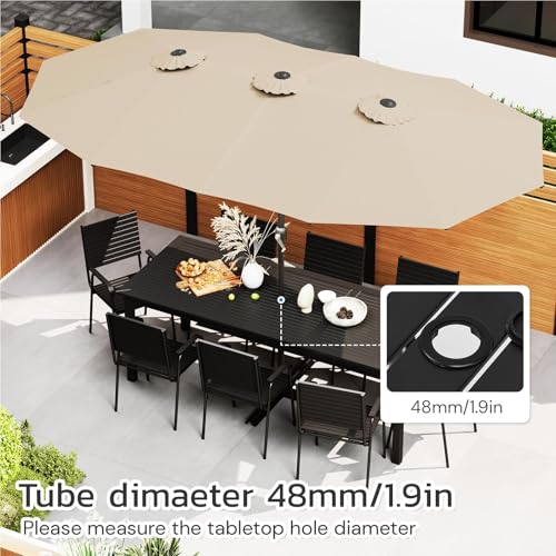 AECOJOY 15x9ft Large Patio Umbrella, Double-Sided Umbrella Outdoor Patio, Rectangle Market Table 177''x104'' Umbrellas with Crank Air Vents for Deck Pool Patio (1.9" Pole, Tan)