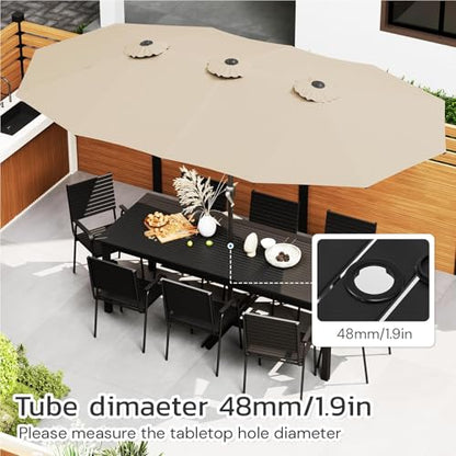 AECOJOY 15x9ft Large Patio Umbrella, Double-Sided Umbrella Outdoor Patio, Rectangle Market Table 177''x104'' Umbrellas with Crank Air Vents for Deck Pool Patio (1.9" Pole, Tan)