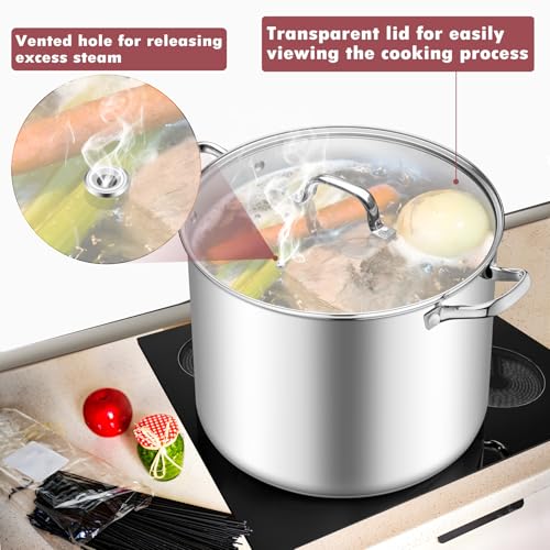 TeamFar 20QT Stock Pot, Stainless Steel Stockpot Large Induction Cooking Pot with Lid & Tri-ply Bottom, for Soup Seafood Cooking, Sauce Canning, Non Toxic & Heavy Duty, Various Stovetops Suitable