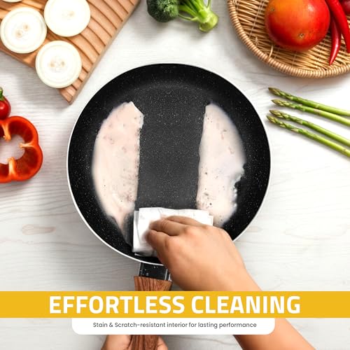 KICHLY Granite Pots and Pans Set Non Stick 8 Piece Cookware Set, Induction Frying Pans, Saucepan with Lids, Induction Compatible Cookware, PFOA-Free Non-Stick Cooking Set, Black