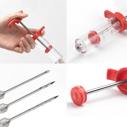 Plastic Meat Injector, Turkey Injector Syringe, Marinade Injector Turkey Injection Kit, Meat Injectors for Smoking, BBQ Grill Injector, Red 1oz (1 Injector 3 Needles)