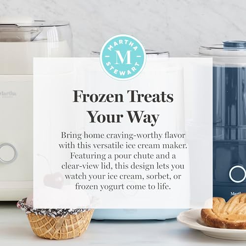 Martha Stewart Ice Cream Maker, 2 Quart Double-Insulated Freezer Bowl, Sorbet & Frozen Yogurt, Ready in 20 Minutes, Mix-Ins Chute, Easy to Clean, Indigo Blue