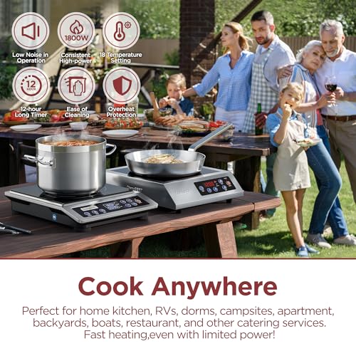 ChangBERT Portable Induction Cooktop Enhanced Version, One-Click Max Power 1800W Large Heating Coil Burner, Precise Temperature Control, NSF Certified Commercial Grade Low Noise Hot Plate