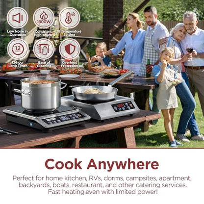 ChangBERT Portable Induction Cooktop Enhanced Version, One-Click Max Power 1800W Large Heating Coil Burner, Precise Temperature Control, NSF Certified Commercial Grade Low Noise Hot Plate