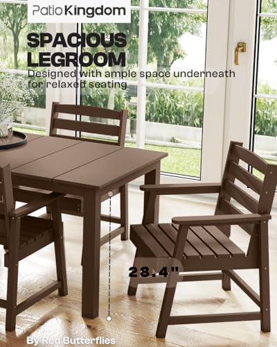Patio Kingdom 9-Piece Outdoor Dining Set for 8, 75.2'' HDPE Table with Umbrella Hole & Chairs, Weather-Resistant Patio Furniture for Lawn, Yard, Balcony, Deck (Brown)