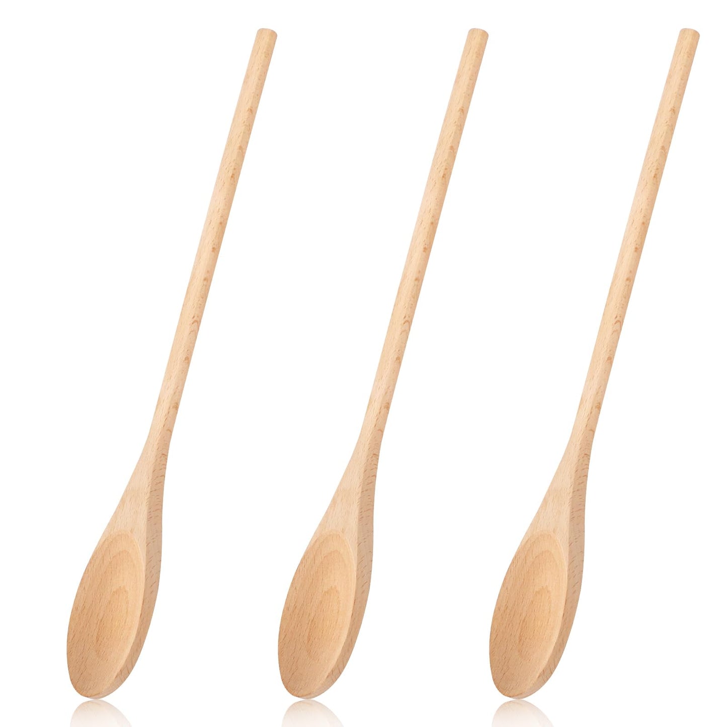 WYOMER 3 PCS Wooden Spoons for Cooking, 12 Inch Long Handle Made of Natural Beechwood, Cooking Mixing Oval Spoons to Baking, Stir Meals, Tasting Stirring Food