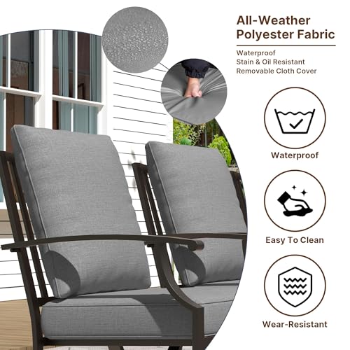 Gotland 7 Piece Outdoor Dining Set, Metal Outdoor Table and Swivel Chairs with X-Shaped Legs 1.5" Umbrella Hole, Patio Furniture Set with Waterproof Cushions, Patio Dining Sets for Backyard Deck Gray