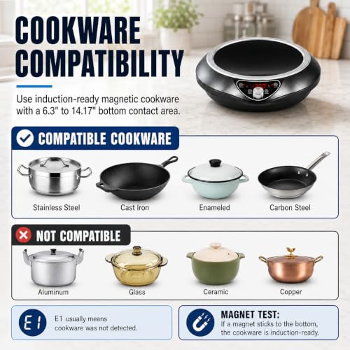 GastroGear 1700W 120V Concave Induction Wok Burner, Cooktop Only